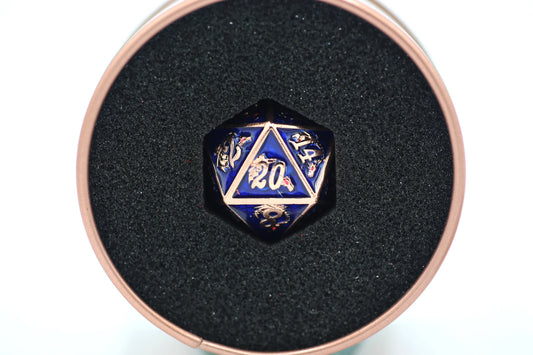 Copper with Navy Blue Solid Metal Dragon d20