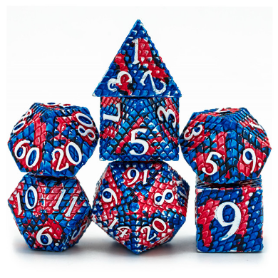 Dragon Scale Dice Set - Blue Fire, Solid Metal