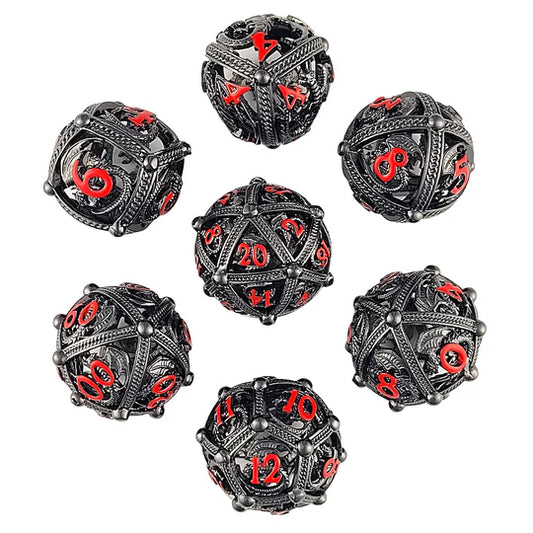 Dragon's Bauble Gunmetal Red Hollow Metal RPG Set