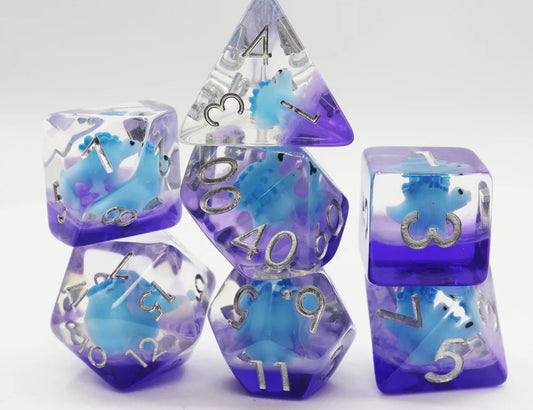 Blue Stegosaurus Dice Set - Resin Inclusion