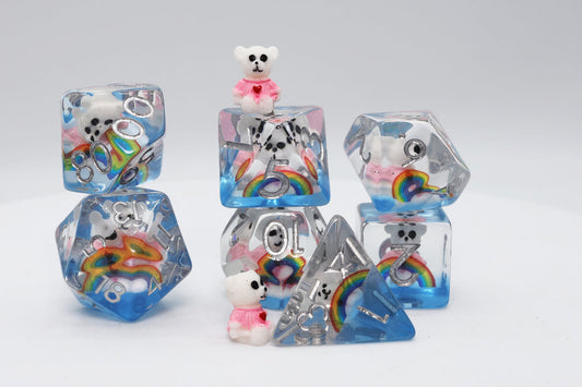 Rainbow & Teddy Dice Set - Resin Inclusion