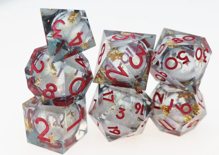 Sharp Edge Glow in the Dark Liquid Core RPG Dice Set - Crystal Asteroid