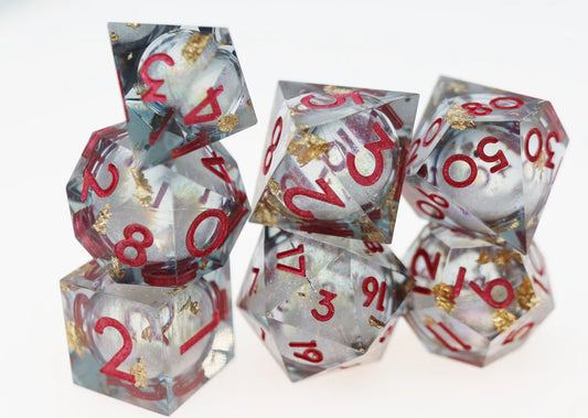 Sharp Edge Glow in the Dark Liquid Core RPG Dice Set - Crystal Asteroid
