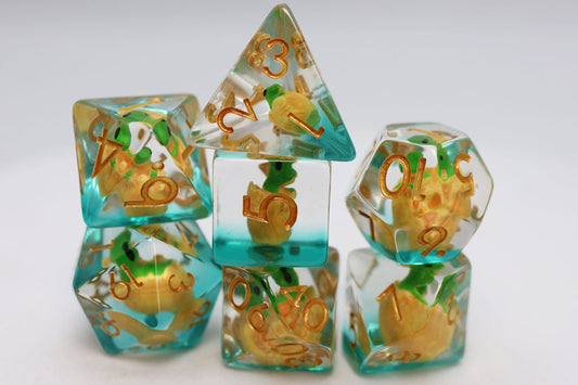 Green Dragon Hatchling Dice Set - Resin Inclusion