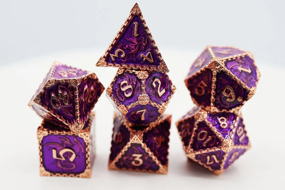 Chained Dragon: Royal with Copper, Metal RPG Dice Set