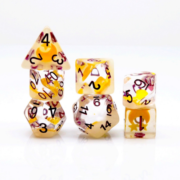 Moon and Star Dice Set - Glow in the Dark Resin Inclusion