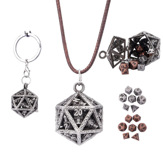 Grimskull's D20 Necklace Locket Gift Set - Ancient Silver