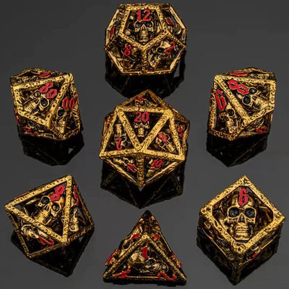 Skull's Grin Dice Set - Gold w/ Red, Hollow Metal