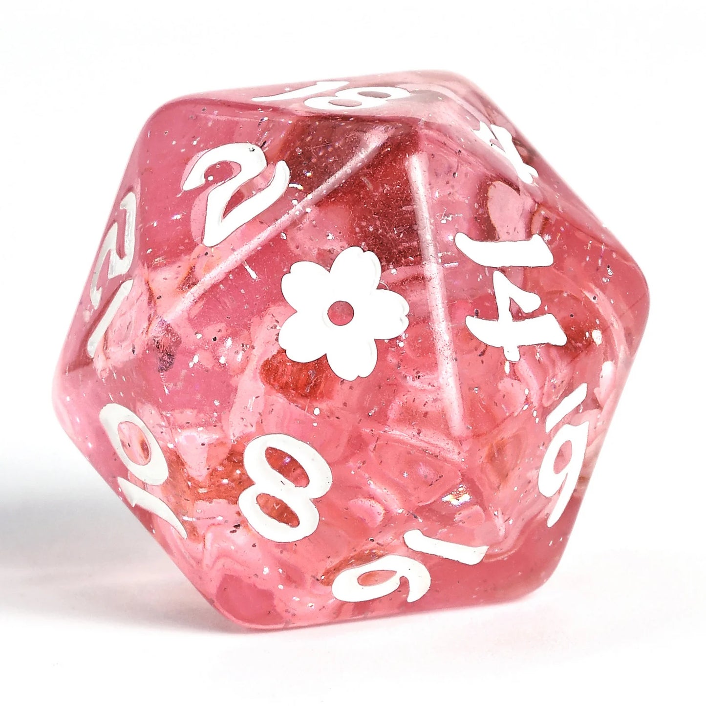 Wyrmforged Rollers Dice Set -  Pink w/ White Ink Sakura Blossom, Rounded Resin