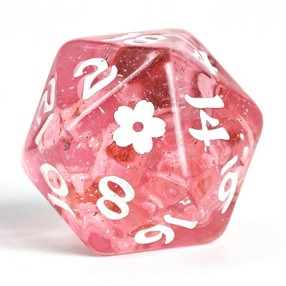 Wyrmforged Rollers Dice Set -  Pink w/ White Ink Sakura Blossom, Rounded Resin