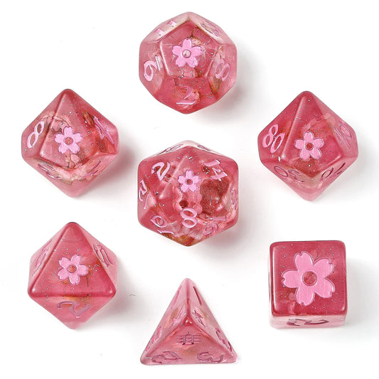 Wyrmforged Rollers Dice Set -  Pink Ink Sakura Blossom, Rounded Resin