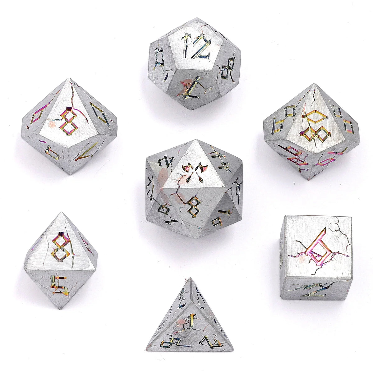 Barbarian Dice Set - Brushed Rainbow, Solid Metal