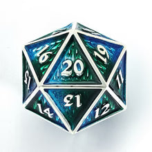 Hymgho 45mm Solid Metal Behemoth Spindown D20 - Silver with Blue & Green
