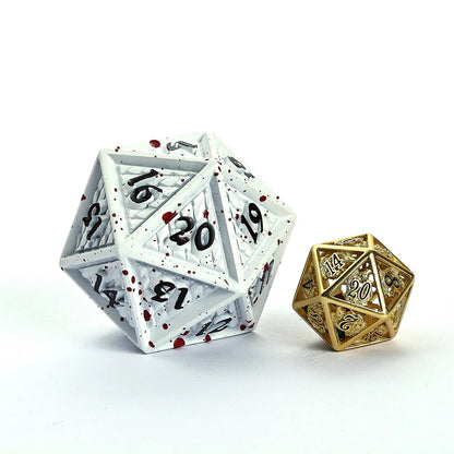 Hymgho 45mm Solid Metal Behemoth Spindown D20 - Matte White with Blood Splatter