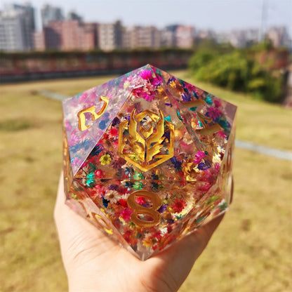 100mm Captured Magic Chonk D20 - Essence of Sprint, Hand Sanded Sharp Edge Resin