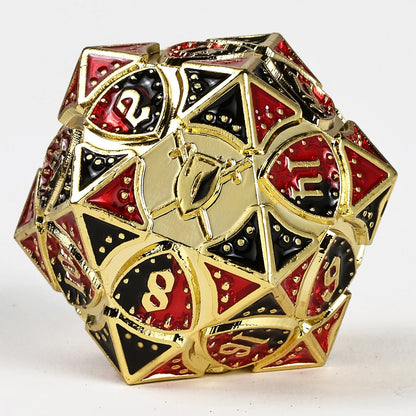 Solid metal Fighter RPG Dice Set - Gold w/ Red and Black