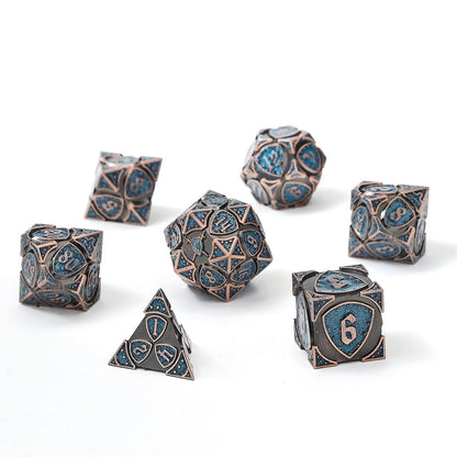 Hymgho Solid metal Fighter RPG Dice Set - Copper w/Blue Glitter