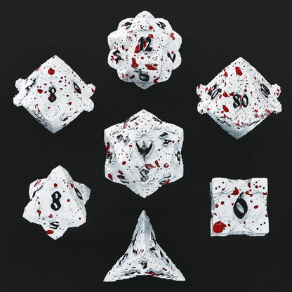 Solid Metal Paladin RPG Dice Set - Matte White/Blood Splatter