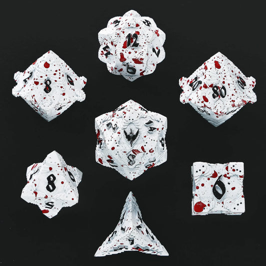 Solid Metal Paladin RPG Dice Set - Matte White/Blood Splatter