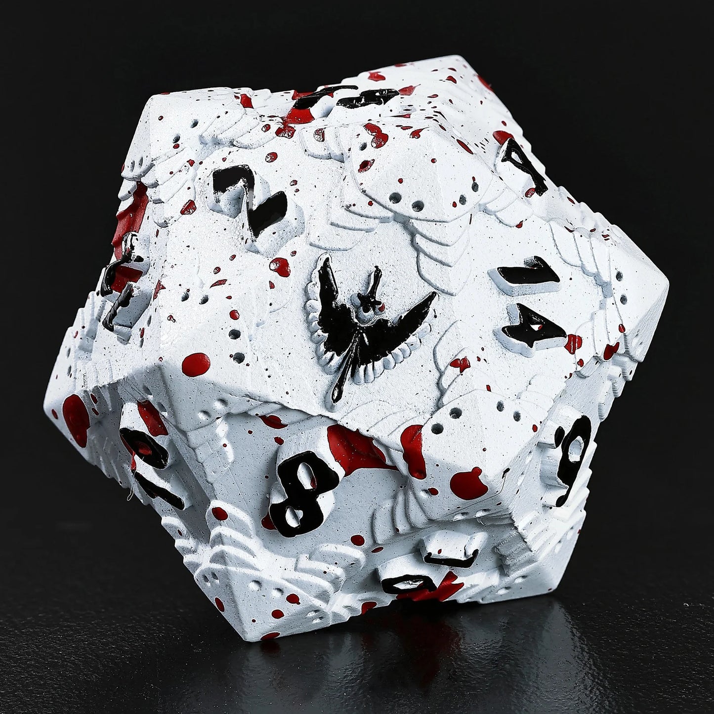 Solid Metal Paladin RPG Dice Set - Matte White/Blood Splatter
