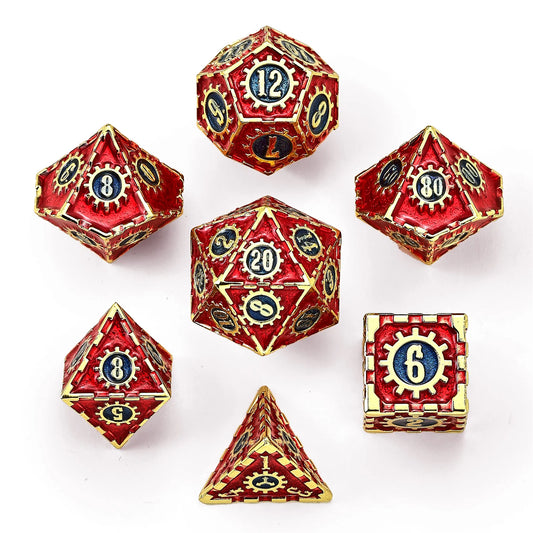 Solid Metal Cogcraft Dice Set: Casino Gold w/ Red & Blue