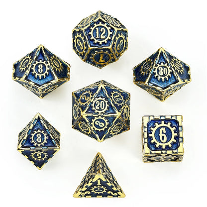 Hymgho Solid metal Cogcraft Dice Set: Vault Dweller, Gold w/Blue