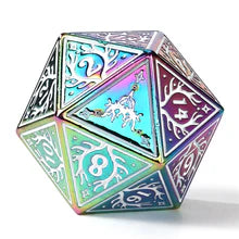 Hymgho Solid Metal Druid RPG Dice Set-- Rainbow w/ White