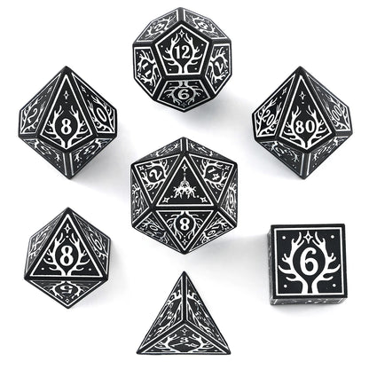 Hymgho Solid Metal Druid RPG Dice Set - Black w/White