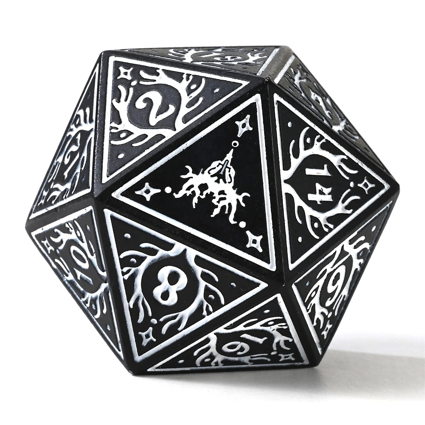 Hymgho Solid Metal Druid RPG Dice Set - Black w/White