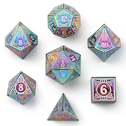 Hymgho Solid Metal Bard RPG Dice Set - Rainbow w/White