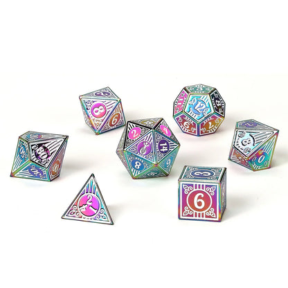 Hymgho Solid Metal Bard RPG Dice Set - Rainbow w/White