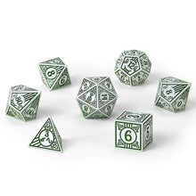 Hymgho Solid Metal Bard RPG Dice Set - White w/Green
