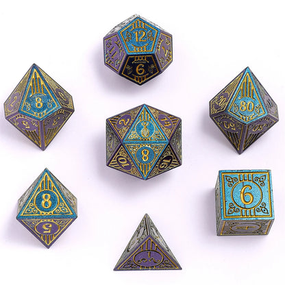 Hymgho Solid Metal Bard RPG Dice Set - Glitter Blue w/Gold