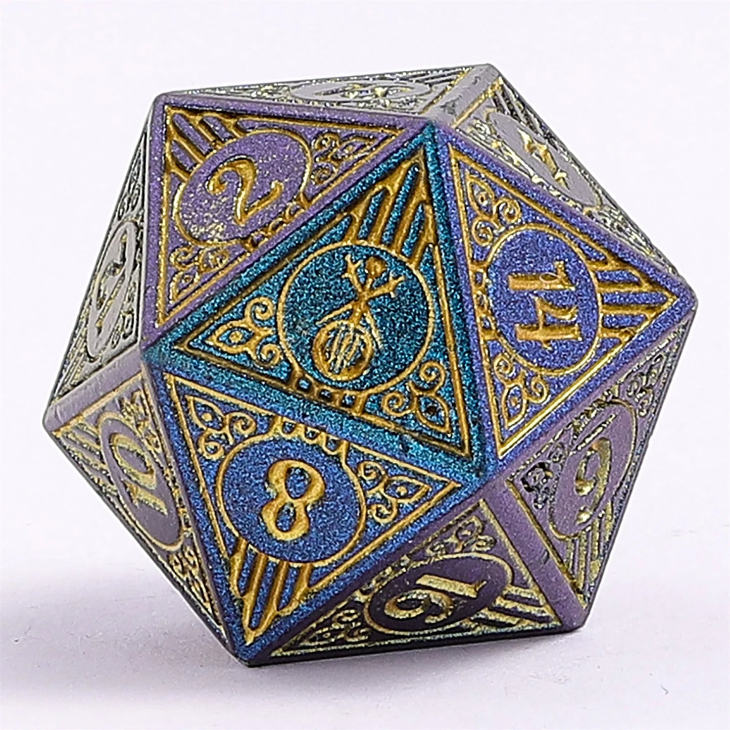 Hymgho Solid Metal Bard RPG Dice Set - Glitter Blue w/Gold