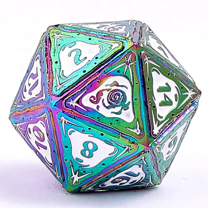 Sorcerer Dice Set - Rainbow w/ White, Solid Metal