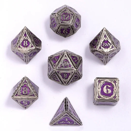 Sorcerer Dice Set - Ancient Silver w/ Purple Glitter
