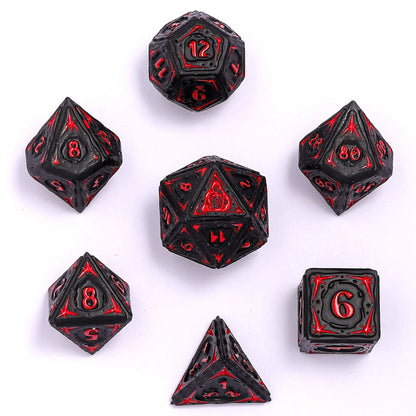 Sorcerer Dice Set - Black w/ Red, Solid Metal