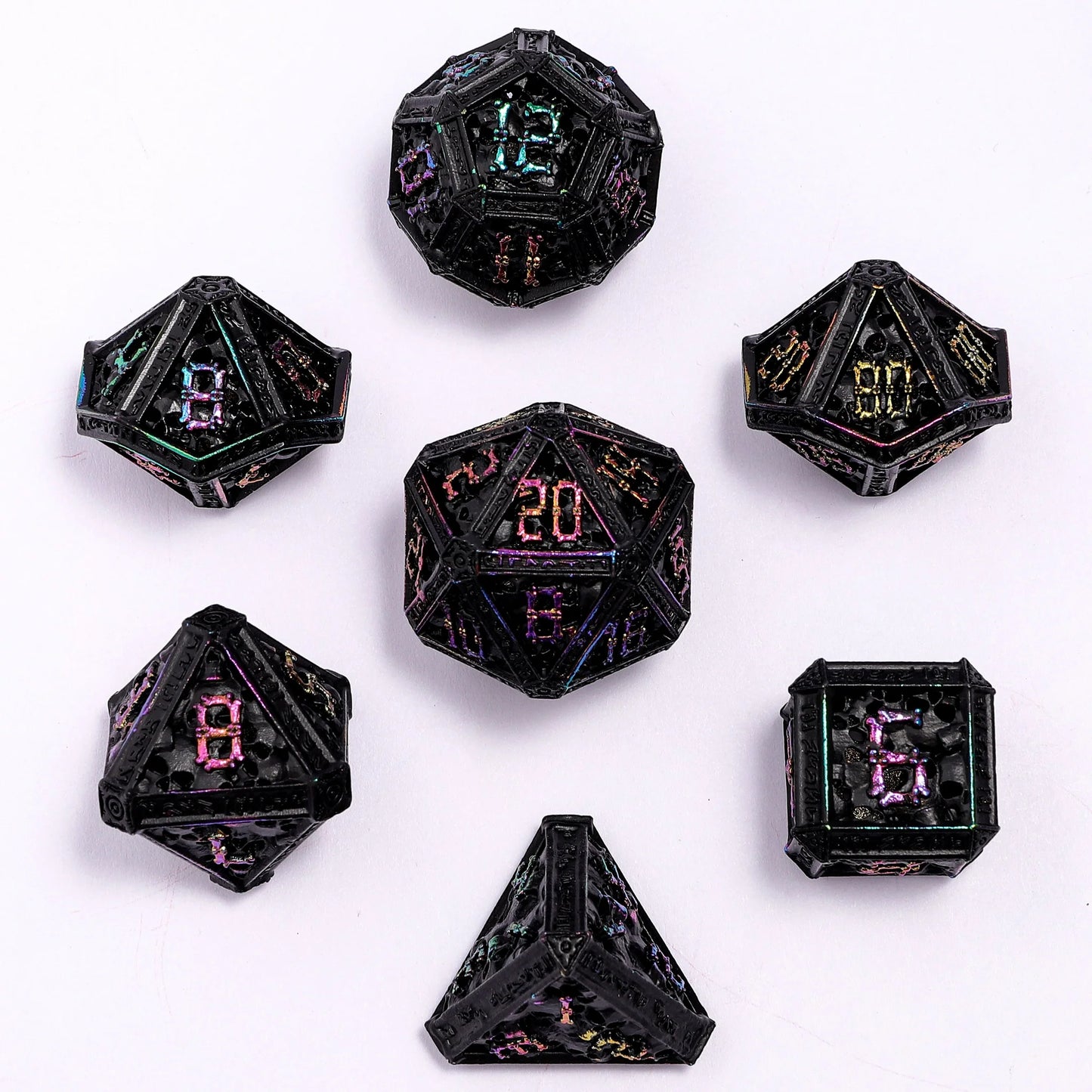 Necromancer Dice Set - Black w/ Chromatic, Hollow Metal