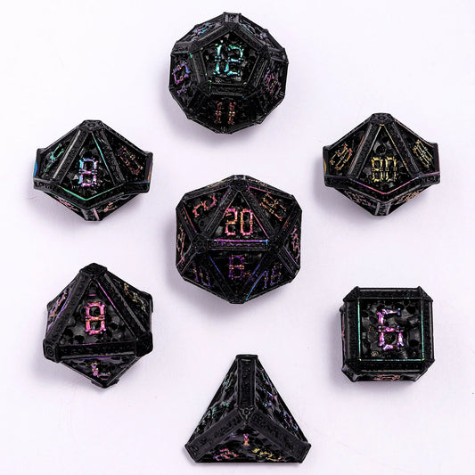 Necromancer Dice Set - Black w/ Chromatic, Hollow Metal