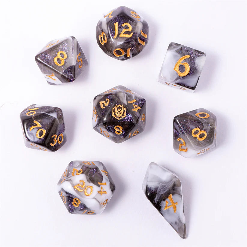 Wraith Shadow- Wyrmforged Rollers Rounded Edge 8 Piece Dice Set