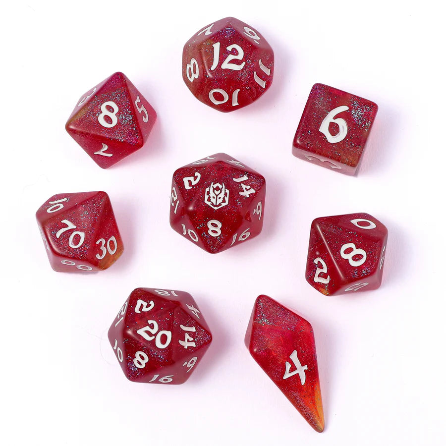 Infernal Spark- Wyrmforged Rollers Rounded Edge 8 Piece Dice Set