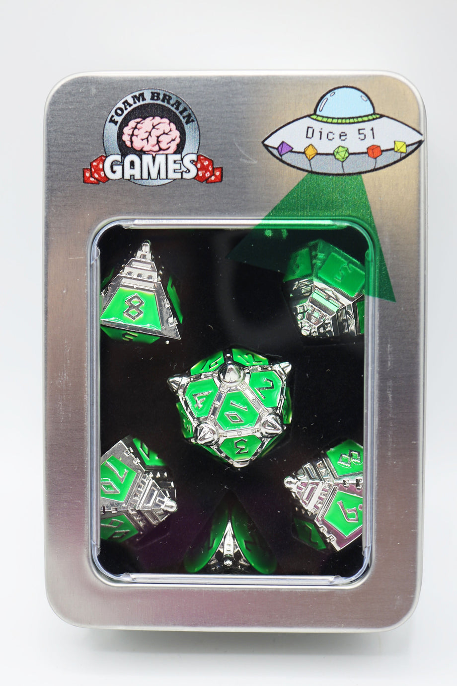 Dice 51 Dice Set - Neon Diamonds, Solid Metal