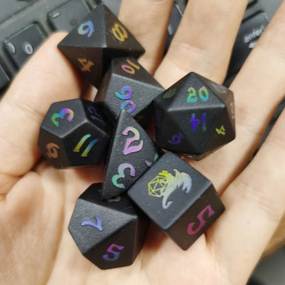 Engraved Prism Obsidian - Dice Set with Deluxe Case