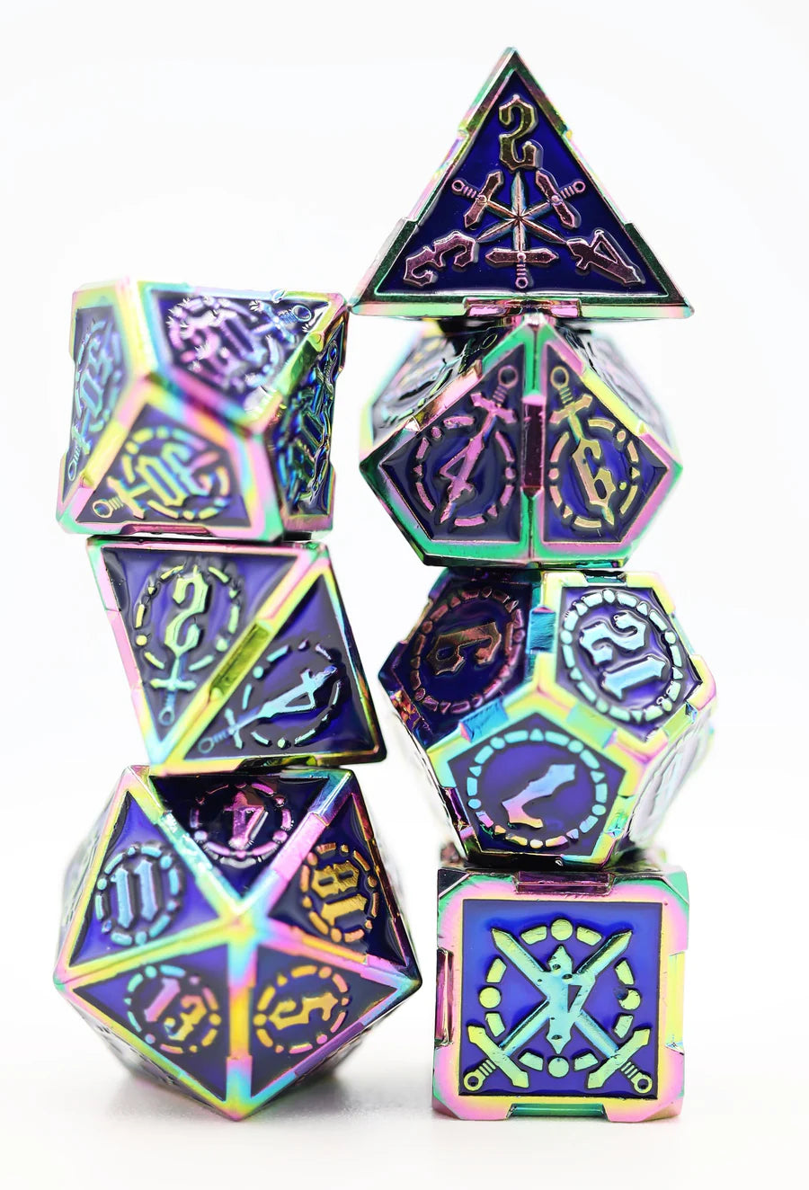 Crossed Swords Dice Set - Oceanus Treasure Sword - Metal RPG Dice Set