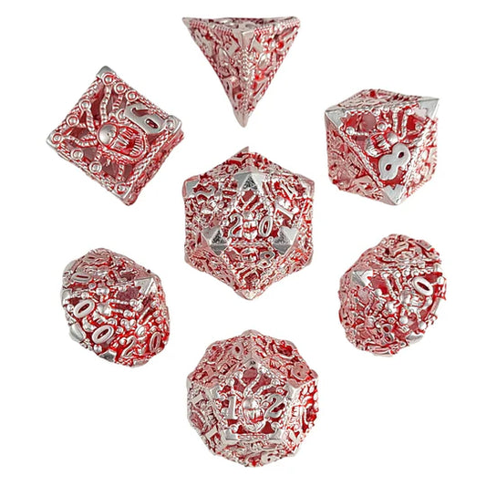 Orox Sees Silver Red Hollow Metal RPG Dice Set