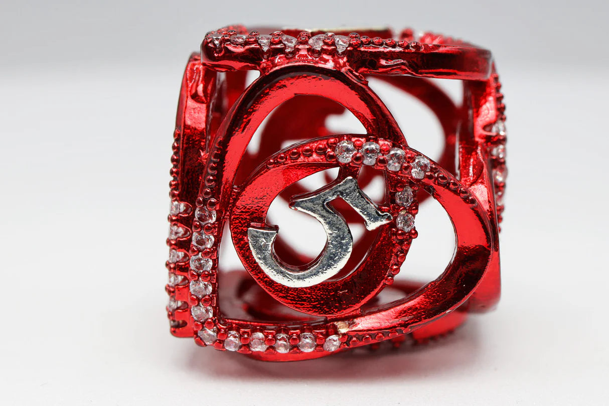 Hollow Hearts Dice Set - Red, Solid Metal