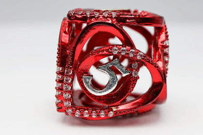 Hollow Hearts Dice Set - Red, Solid Metal