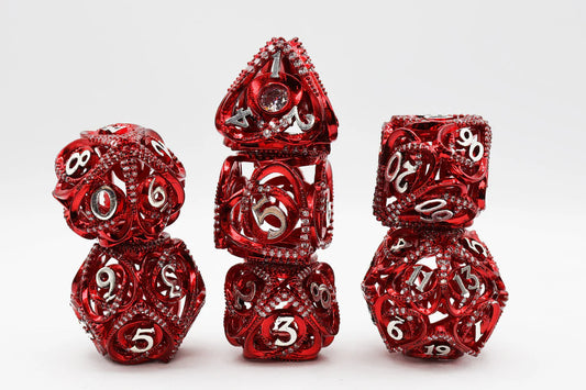 Hollow Hearts Dice Set - Red, Solid Metal
