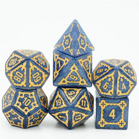 25mm Huge Castle RPG Dice Set - Blue w/ Gold Resin