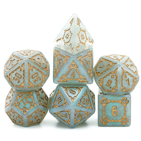 25mm Huge Castle RPG Dice Set - Gray w/ Gold Resin